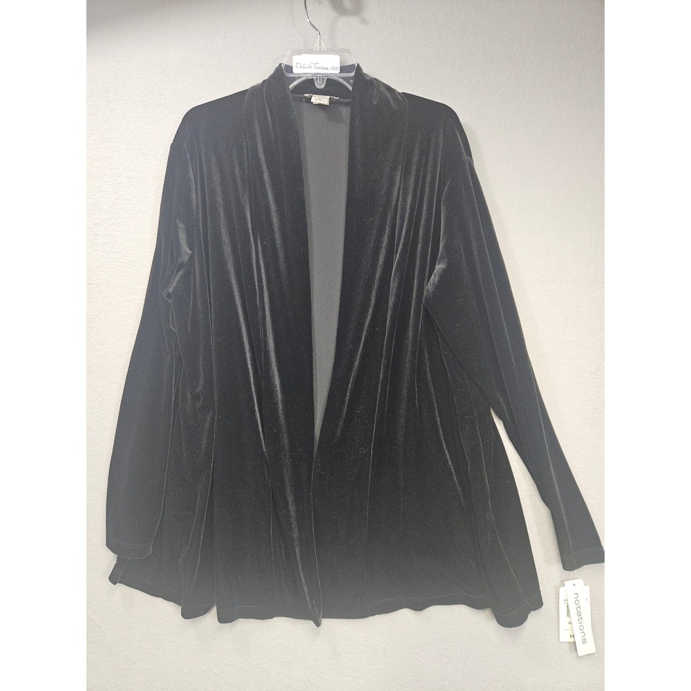 Notations Womens Black Velvet Open Front Shawl Cardigan XL MUTRO008 NEW